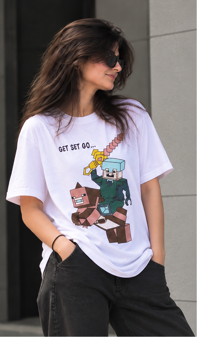 White minecraft oversized t-shirt WOMEN