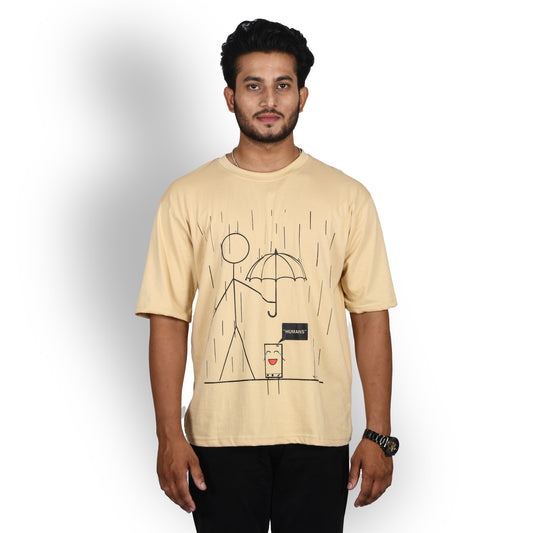 Beige stick figure oversized t-shirt
