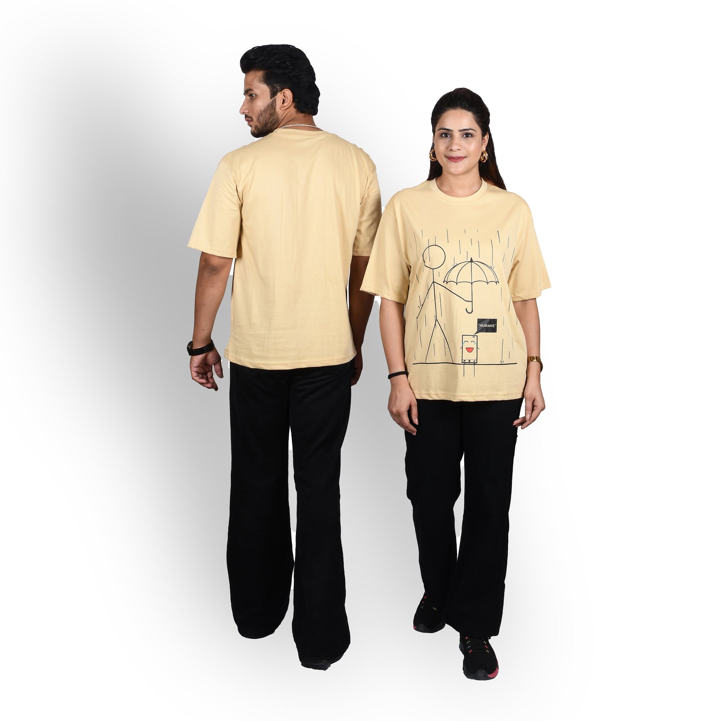 Beige stick figure oversized t-shirt