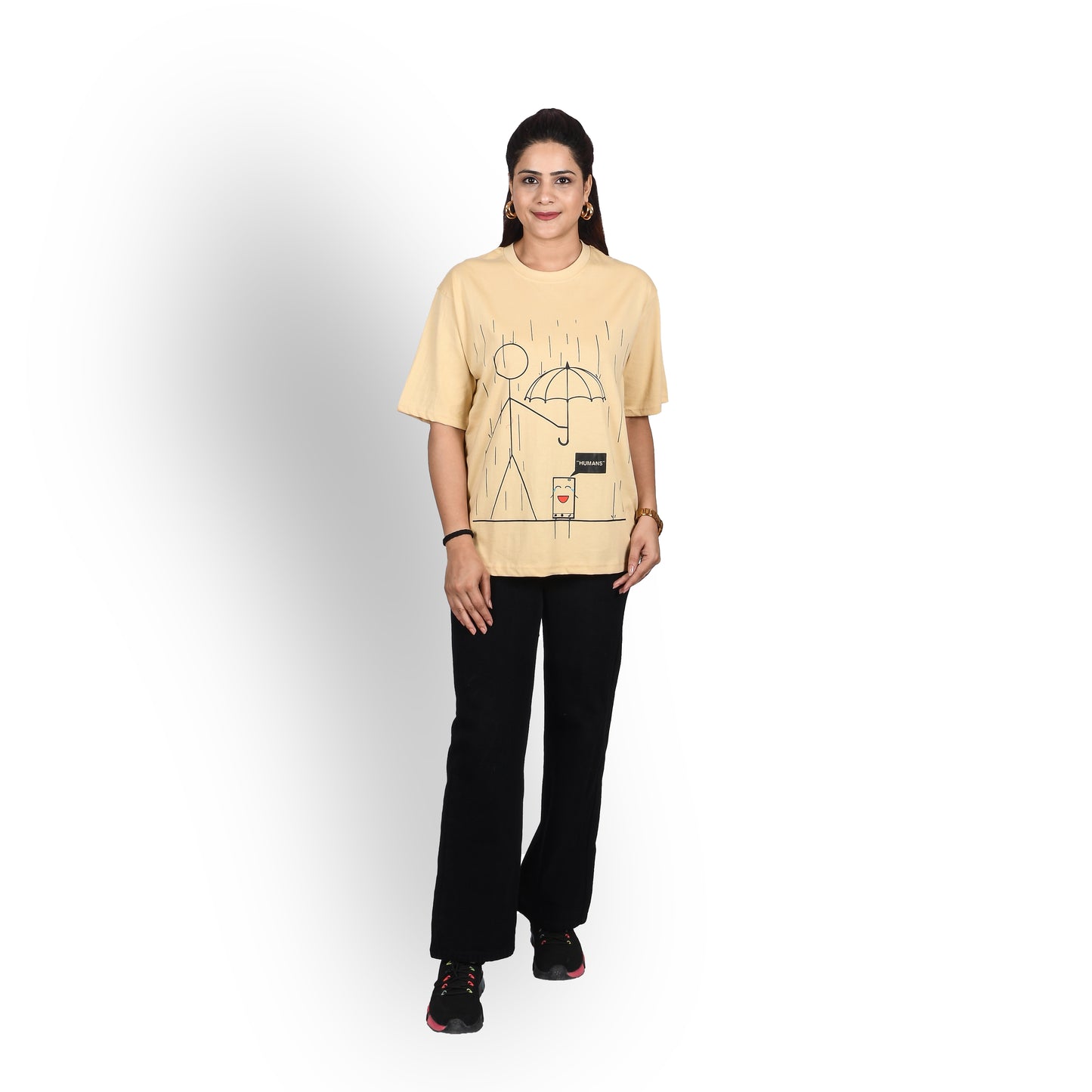 Beige stick figure oversized t-shirt