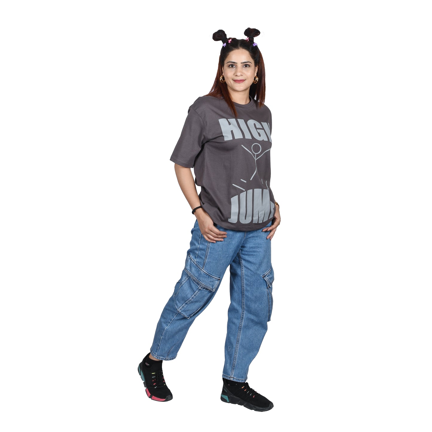 High jump grey blue oversized t-shirt WOMEN