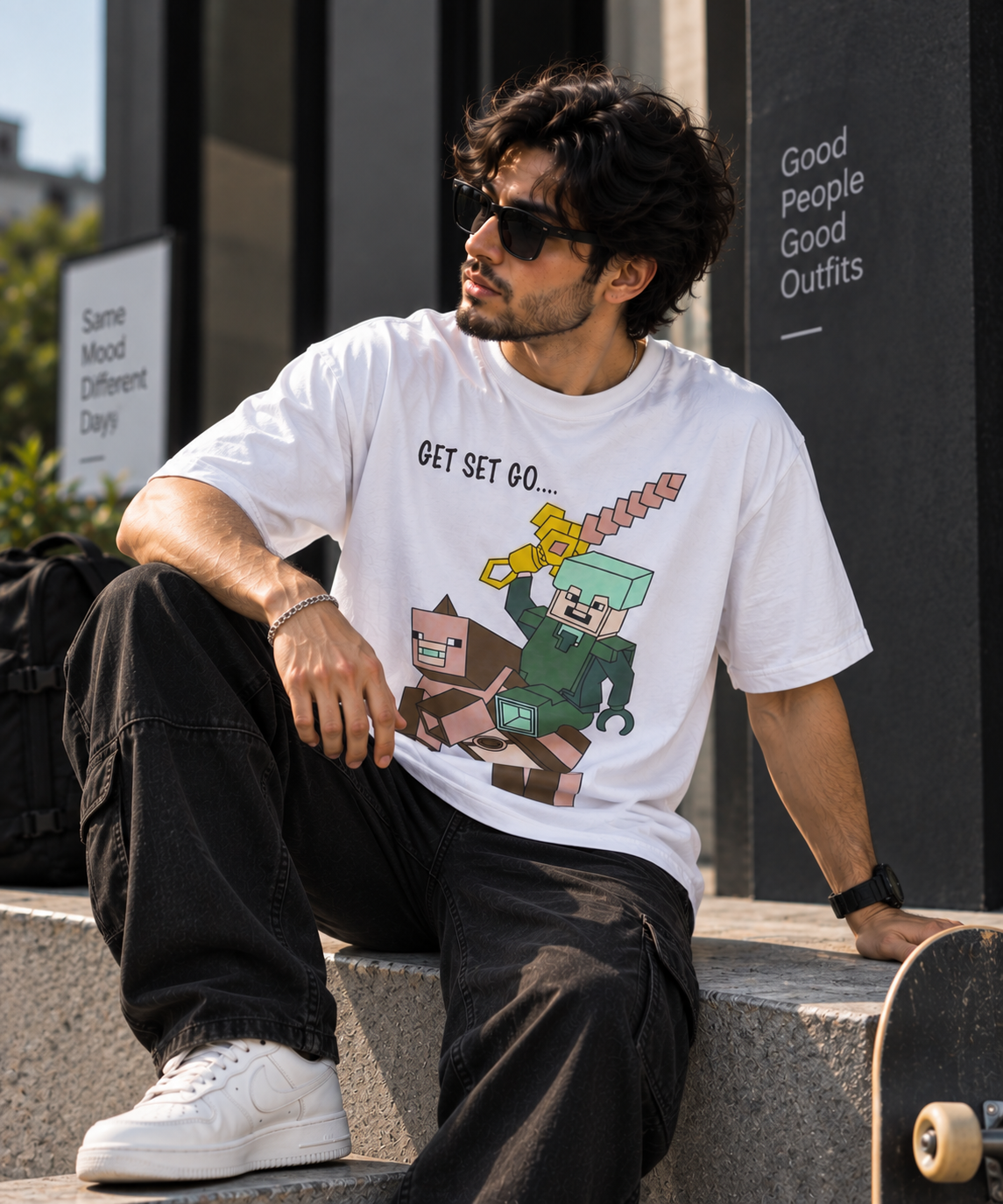 White minecraft oversized t-shirt
