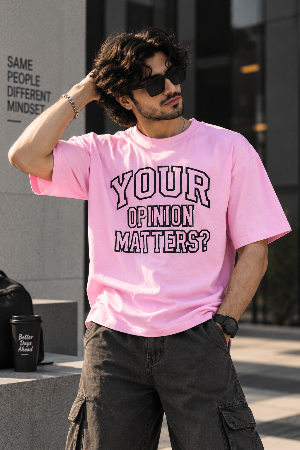 Baby pink opinion oversized t-shirt