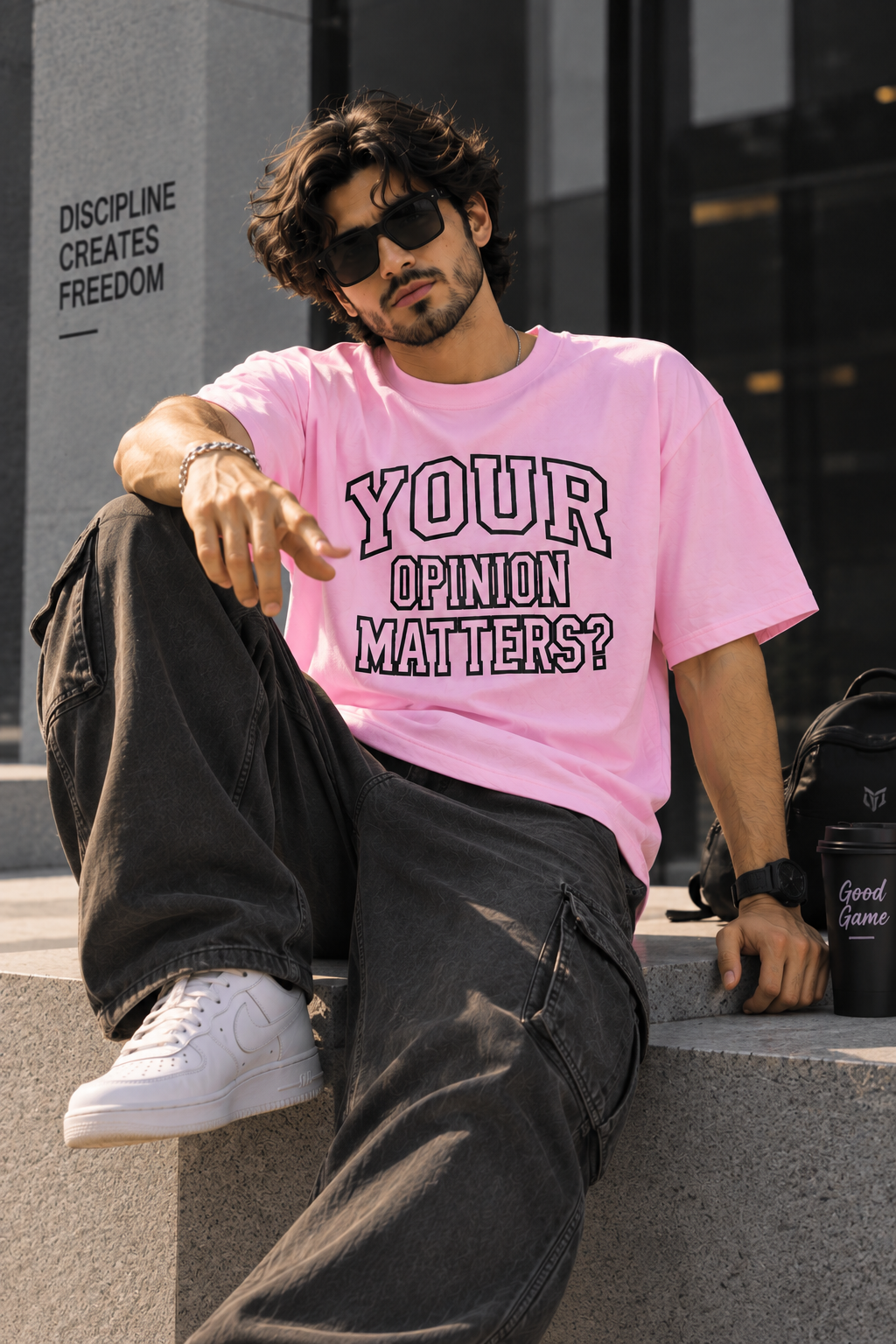 Baby pink opinion oversized t-shirt