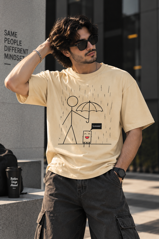 Beige  humans oversized t-shirt