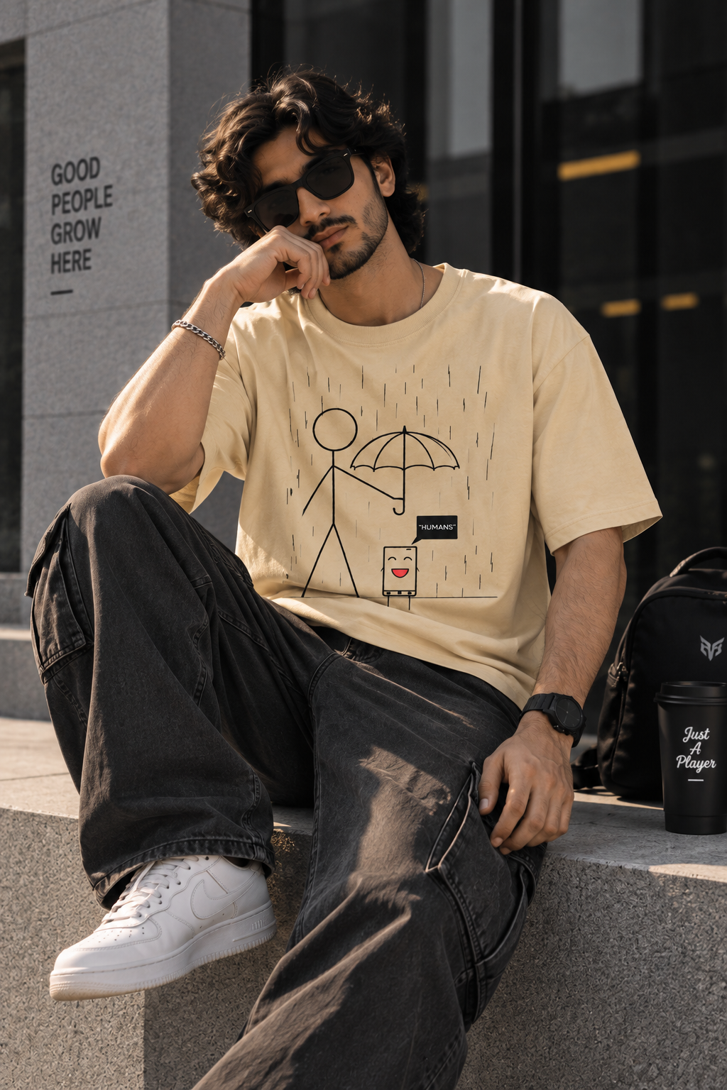 Beige  humans oversized t-shirt