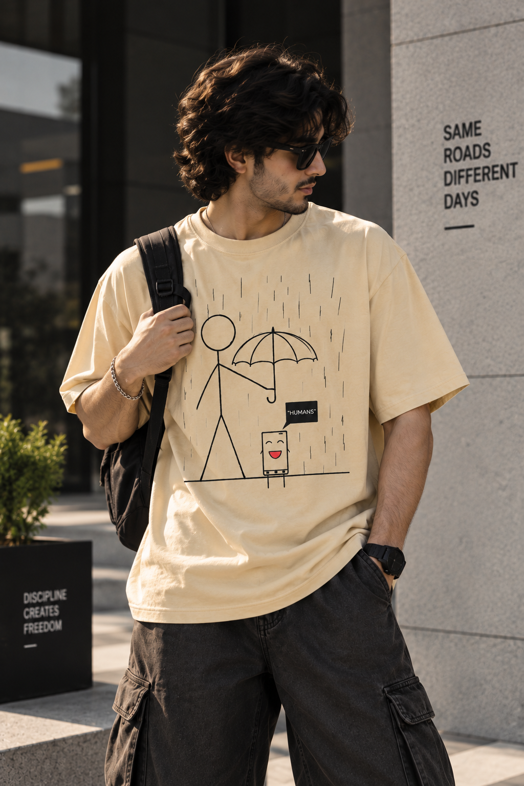 Beige  humans oversized t-shirt