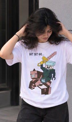 White minecraft oversized t-shirt WOMEN
