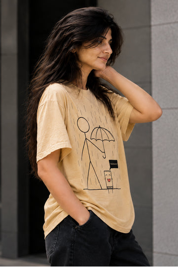Beige  humans oversized t-shirt  WOMEN