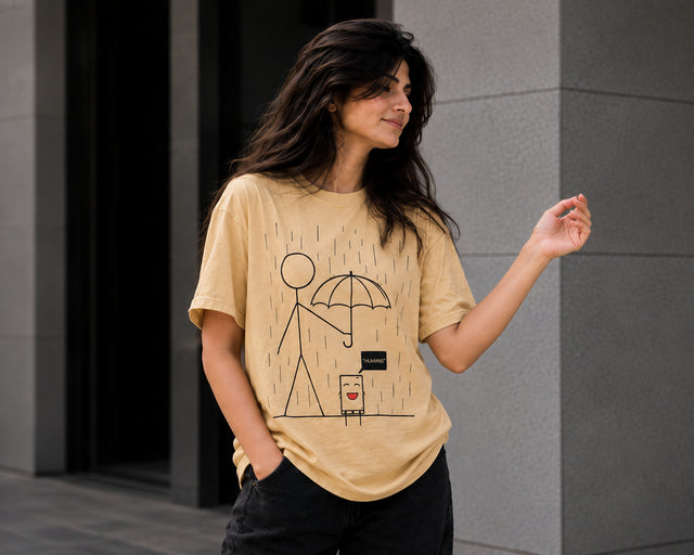 Beige  humans oversized t-shirt  WOMEN