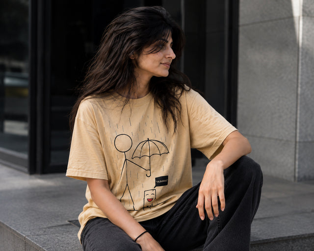 Beige  humans oversized t-shirt  WOMEN