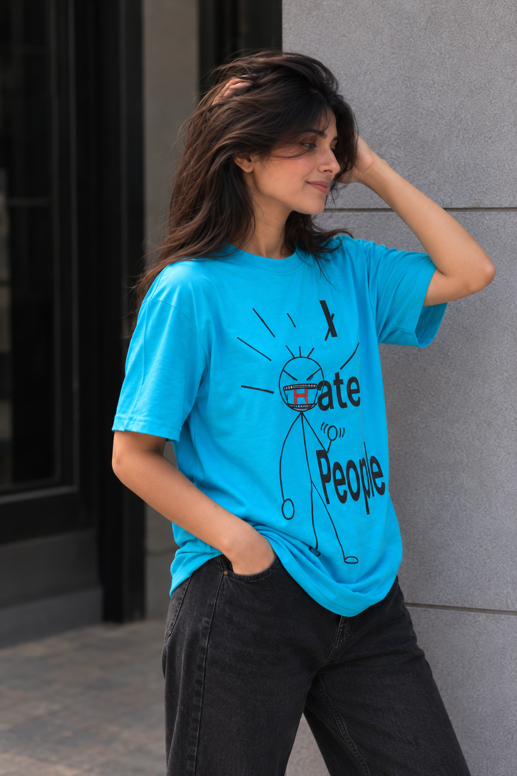 Cerulean blue oversized t-shirt WOMEN
