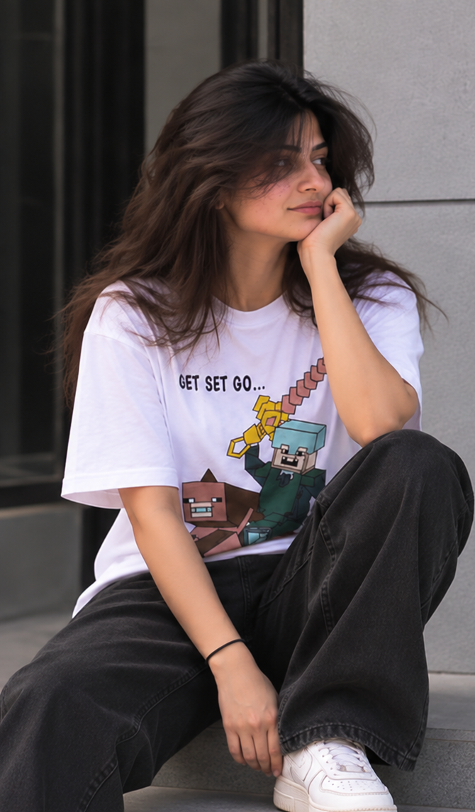 White minecraft oversized t-shirt WOMEN