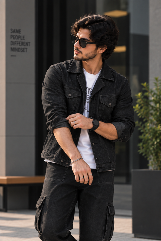 BLACK DENIM JACKET MEN