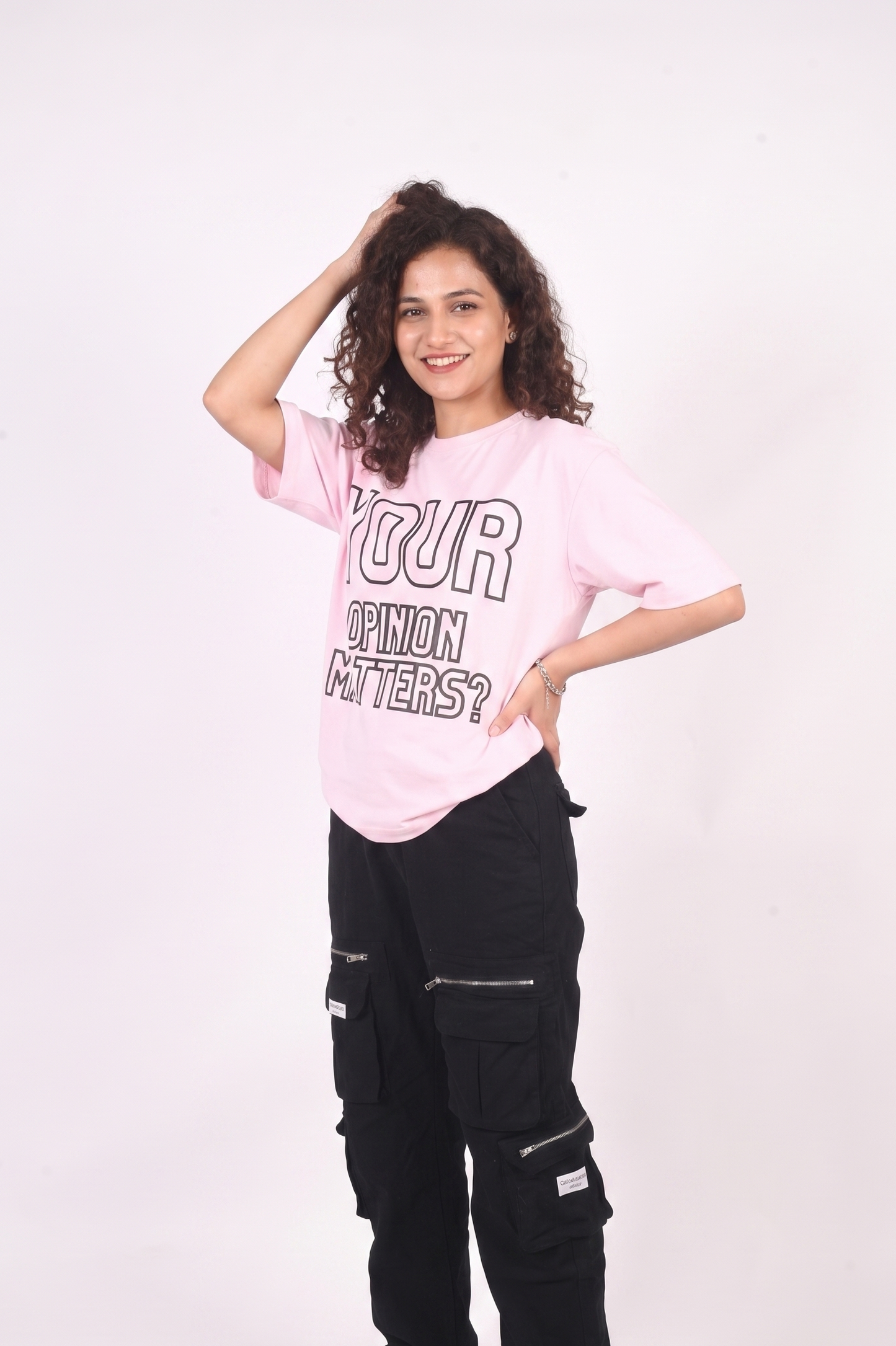 Baby pink opinion oversized t-shirt WOMEN